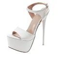 Sandales élégantes à talons aiguilles et plateforme en cuir verni blanc pour femmes avec bride - 35 / Blanc