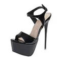 Sandales sexy en cuir verni noir à talons hauts avec une plateforme et bride de cheville - 35 / Noir