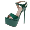 Sandales à plateforme à la mode en cuir verni vert avec talon aiguille et bride cheville - 35 / Vert Foncé