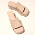 Sandales mules compensées à plateforme beiges chic avec large bride - 35 / Abricot
