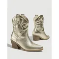 Metallic gold western cowboy boots for women with embroidered stitching and chunky block heel. - 35 / Vintage Western Embroidered Style (81645-2 Metallic) / Metallic Gold