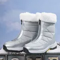 Silver waterproof snow boots for women with white faux fur lining and anti-slip sole - 38 / Silver (2239)