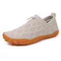 Breathable fly-knit slip-on hiking shoes with elastic toggle and orange rubber sole - 39 / White