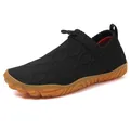 Men's black breathable knit slip-on outdoor hiking shoes with adjustable toggle and gum sole - 39 / Black