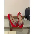 Red high heel platform pumps with sparkling rhinestone bow detail for glamorous events - 34 / Stiletto Rhinestone Bow Platform Pumps / Red