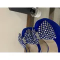 Elegant royal blue velvet high heel shoes with a large sparkling crystal bow decoration. - 34 / Stiletto Rhinestone Bow Platform Pumps / Blue