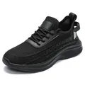 Breathable all-black fly-knit mesh men's walking shoes in large size 49-50 for summer - 39 / Black and White