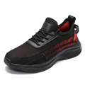Breathable black and red flyknit mesh men's sneaker in large size with soft cushion sole - 39 / Black Red