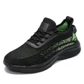 Breathable black and green fly-knit mesh athletic shoes for men in large sizes - 39 / Black Green