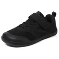 All-black breathable children's barefoot sneaker with wide toe box and hook-and-loop strap - 25 / Black