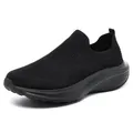 Atmungsaktive schwarze Herren-Slip-On-Sneaker aus Fly-Knit mit breitem Zehenbereich - 39 / Ganz Schwarz