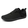 Black minimalist barefoot sports shoe with wide toe box and breathable mesh upper - 37 / Black