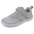 Breathable grey fly-knit wide toe barefoot sneakers for kids with Velcro strap - 25 / Gray