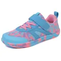 Comfortable blue and pink children's wide toe barefoot sneakers with breathable fly-knit mesh - 25 / Moon Blue