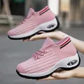 Pink flyknit women's sock sneakers with cushioned thick soles and mesh texture - 36 / Sakura Pink