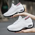 Comfortable women's flying knit sock sneakers featuring air cushion and sporty stripes - 36 / White