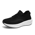 Atmungsaktive schwarze Strick-Laufschuhe mit dicker weißer Dämpfungssohle zum Gehen - 36 / Schwarz Weiß