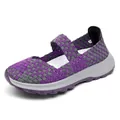 Purple and grey woven women's Mary Jane sneakers with breathable elastic upper - Purple