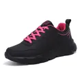Scarpe da ginnastica casual da donna in ecopelle nera e rosa con comoda suola spessa - 38 / Nero Rosa Fucsia