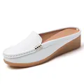 Women's white perforated slip-on platform loafers with gold metal buckle detail - 35 / White