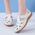 White hollow design women's flat beach sandals perfect for summer beach casual wear - 35 / White