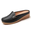 Elegant black perforated comfort loafers for women featuring a casual wedge heel - 35 / Black