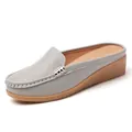 Comfortable grey perforated slip-on mules with supportive wedge sole for women - 35 / Gray
