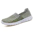 Sneaker slip-on da donna intrecciate traspiranti con texture elastica colorata - 35 / Stile Slip-on (DZ712) / verde-grigio