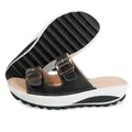Sandalias de plataforma de cuero negro para mujer con hebillas dobles doradas de verano - 35 / Negro