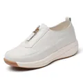 Comfortable women's platform casual shoes with lightweight sole and front zipper - 38 / Off White