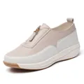 Comfortable women's beige platform loafers with zipper detail and thick non-slip sole - 38 / Apricot
