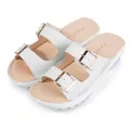 Elegantes sandalias blancas de cuña para mujer con hebillas dobles en dorado - 35 / Blanco
