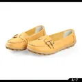 Gelbe Damen-Slipper aus echtem Leder mit Schnallendetail und rutschfester Gummisohle - 35 / Gelb