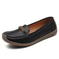 Elegante und bequeme Damen Loafer aus schwarzem Leder mit weicher brauner Gummisohle - 35 / Schwarz