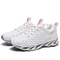 Breathable white fly-knit blade running shoes for men, ideal for gym and casual wear - 37 / White