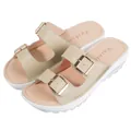 Sandalias de cuña beige para mujer con doble hebilla y suela de plataforma blanca. - 35 / Beige