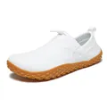 Breathable white flyknit barefoot shoes with brown rubber sole for outdoor men casual wear - White