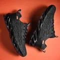Fashionable black and grey fish scale fly-knit men's blade running shoes with breathable mesh - 36 / Black