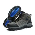 Men's high-top hiking boots in gray suede with anti-slip blue rubber tread sole - 36 / Dark Gray