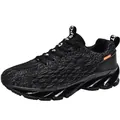 Breathable black flyknit men's running shoes with scale texture and wavy cushioned sole - 38 / Black