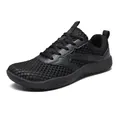 Comfortable men's breathable mesh wide-toe outdoor sneakers in solid black finish - 39 / Black