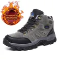 Graue Herren-Wanderschuhe mit warmem rotem Fleecefutter und robuster rutschfester Sohle - 36 / Dunkelgrau Fleece Gefüttert