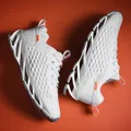 White fish-scale patterned blade sneakers with breathable fly-knit mesh upper. - 36 / White