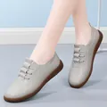 Grey women's casual leather loafers with a soft anti-slip brown sole for spring comfort - 35 / Gray
