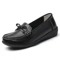 Classic women's black flat loafers featuring a bow detail and textured faux leather finish - 35 / Loafers Style (A266) / Black