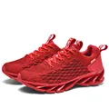 Men's red breathable flyknit blade running shoes with lightweight cushioned sole - 37 / Red