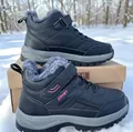 Warm black fur-lined winter snow boots with waterproof upper and durable non-slip sole - 36 / Black Rose Red