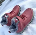 High-quality warm waterproof winter snow boots with grey fur lining in a snow setting. - 36 / Wine Red