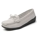 Light gray leather women's nurse shoes with bow detail and comfortable flat rubber sole - 35 / Loafers Style (A266) / Gray