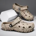 Camo pattern breathable beach clogs with adjustable heel strap and soft non-slip sole - 36 / Khaki